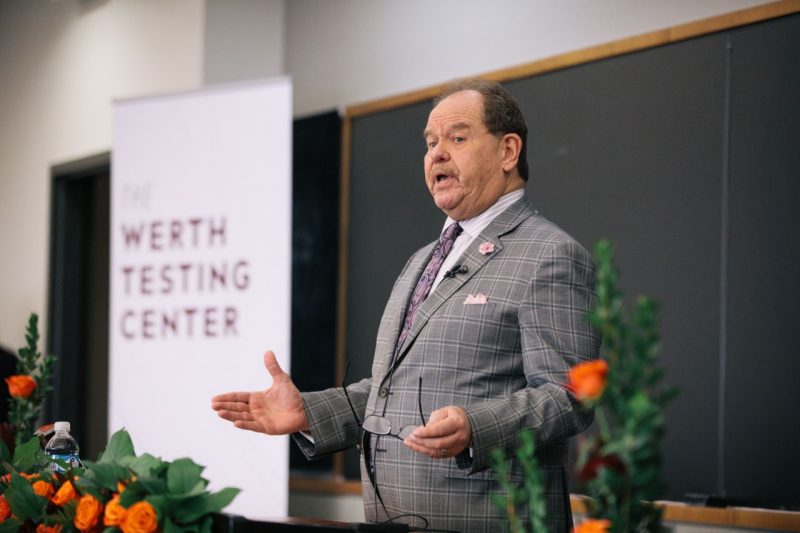 Robbie Werth addresses the audience at the Werth Testing Center dedication, January 25, 2019.