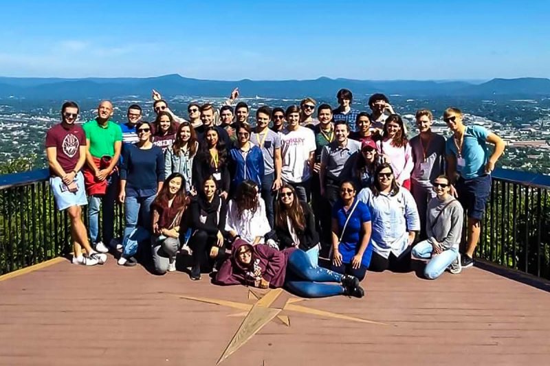 Group of students stand at overlook at Roanoke Star