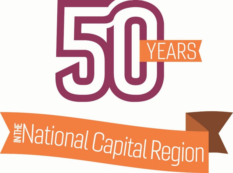 Graduate School 50th anniversary in the NCR maroon and orange logo