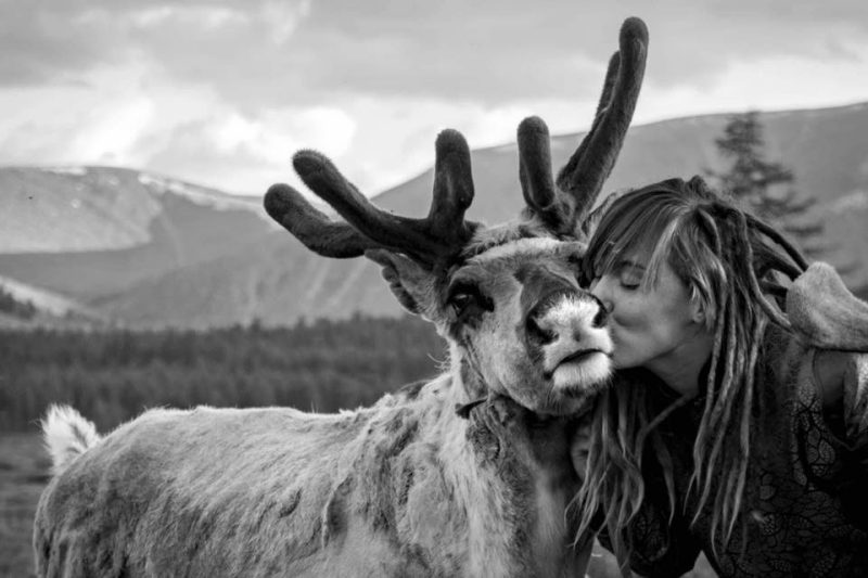 Bartnick has a touching moment with one of the reindeer from the Tsaatan tribe. 