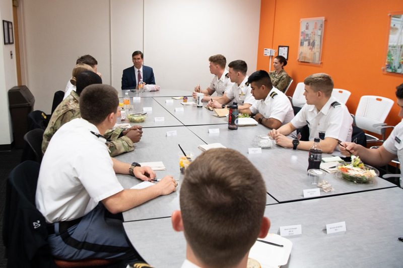 Secretary of the U.S. Army Mark T. Esper has lunch with cadets