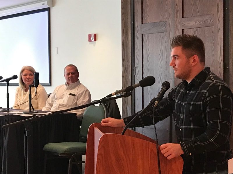 Alek Skarlatos, who helped disarm a terrorist on a train from Amsterdam to Paris, speaks at Lehi Dowell's Diversity Scholars event. Renee Cloyd and Anthony Wilson also were speakers at the event.