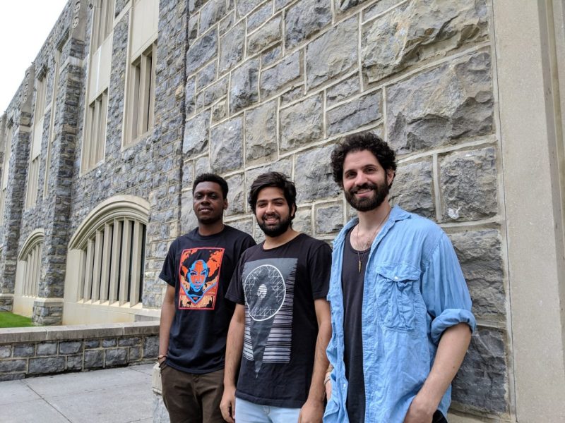 Team Eco1ogic, from left, Ikechukwu Dimobi, second-year master in electrical engineering student , Arjun Choudhry, a first-year master in computer science, and Zachary Gould, a second-year environmental design and planning Ph.D student. 