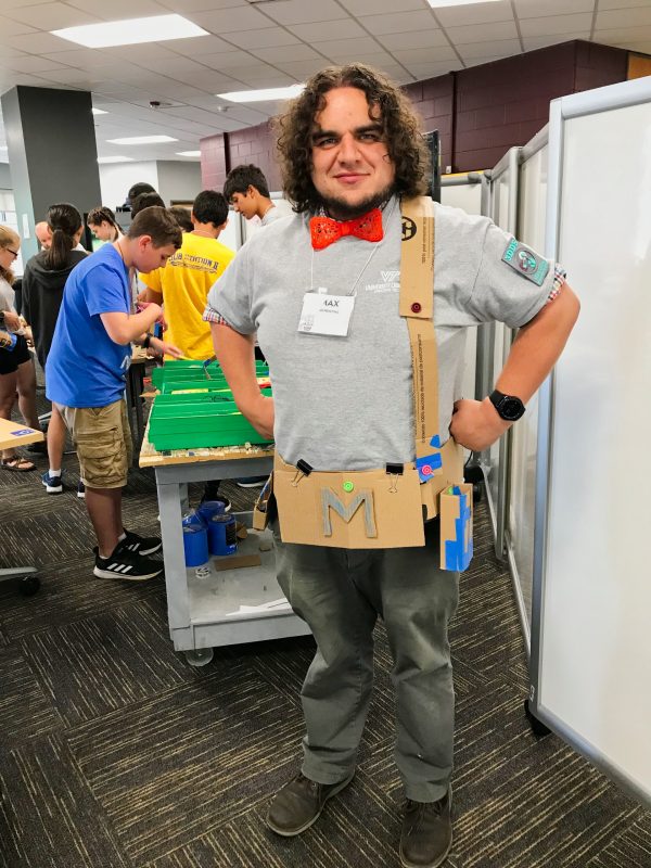 Camp co-director Max Ofsa, University Libraries' 3D Design Studio manager, created a tool belt during the warm up activities.