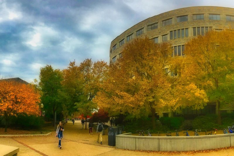 Newman Library with fall colors