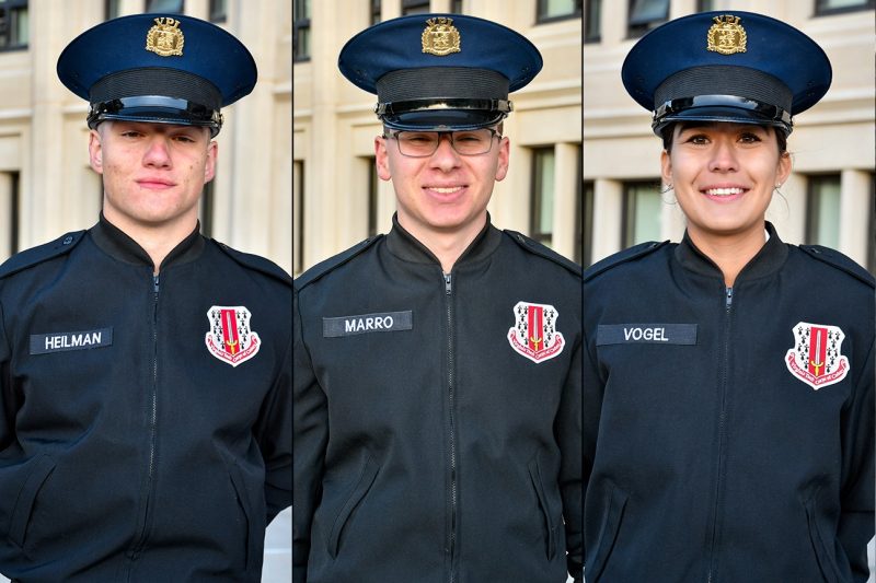 From left are cadets Jason Heilman, Carminie Marro, and Grace Vogel.