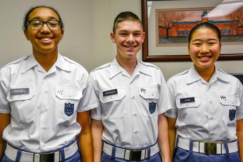 Cadets, from left, Allisen Haynes, Alex Jennings, and Christine Jung