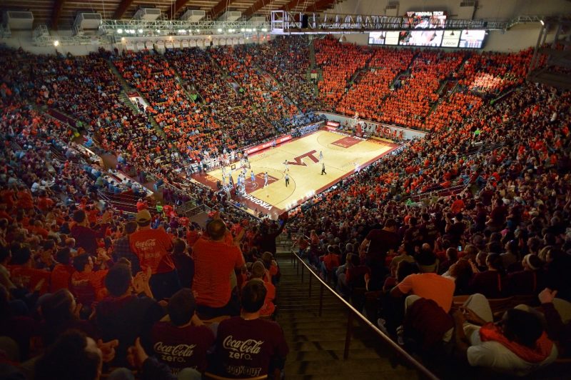 Wide-angle shot of a packed Cassel Coliseum during a basketball game