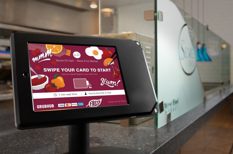 Touch screen kiosk at West End dining center.