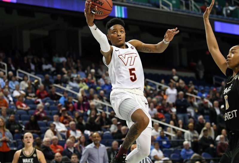 Taja Cole, starting point guard for the women's basketball team, in the second round of the ACC Tournament against Wake Forest University.