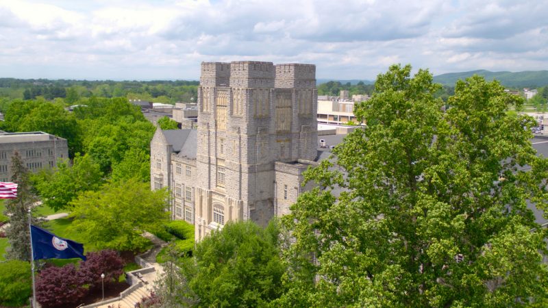 Aerial view of Burruss Hall