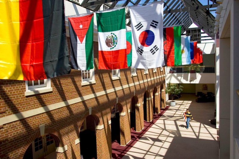 Flags hang in Squires Student Center