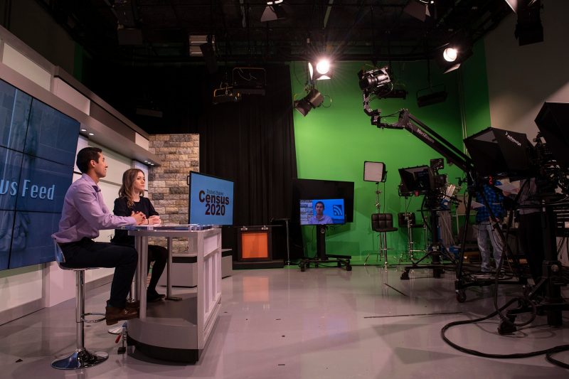 In February of this year, R.J. Garza and Ariadne Manikas, both 2020 graduates in multimedia journalism, hosted a news broadcast in the Department of Communication’s studio