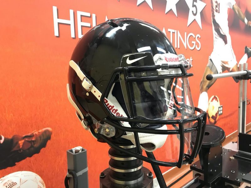Image of Virginia Tech football helmet with face shields 