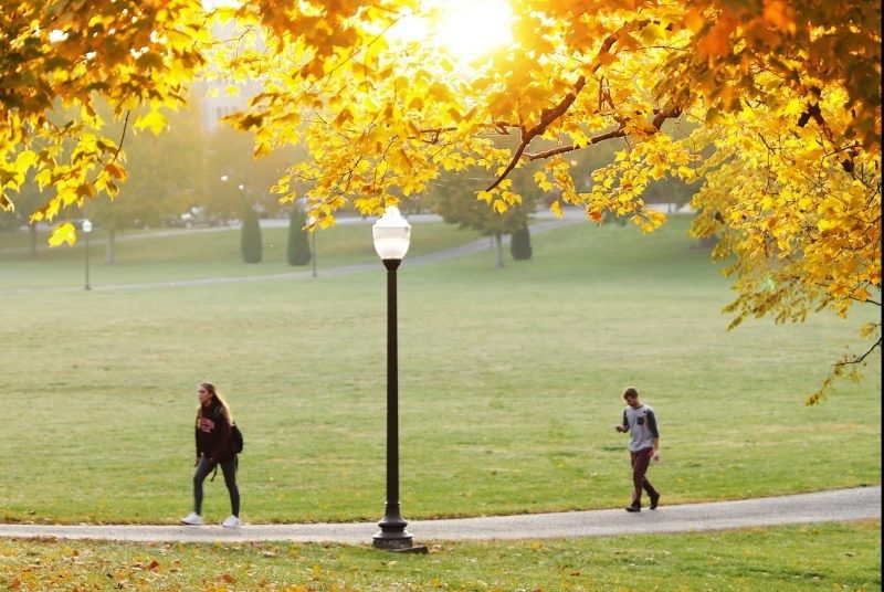 image of two students walking the drillfield