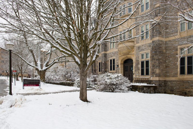 Snow scene on campus from early 2020