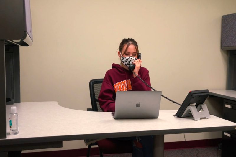 Anne Scyrkels, a Virginia Tech student, is one of numerous students who work for the university's  COVID-19 helpline.