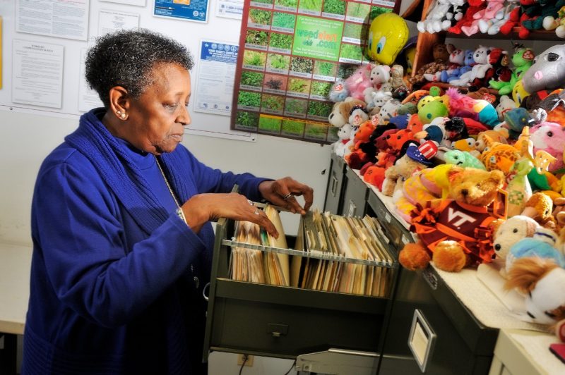 Helen Williams is pictured with her famous Beanie Baby collection in the Amherst Cooperative Extension office.