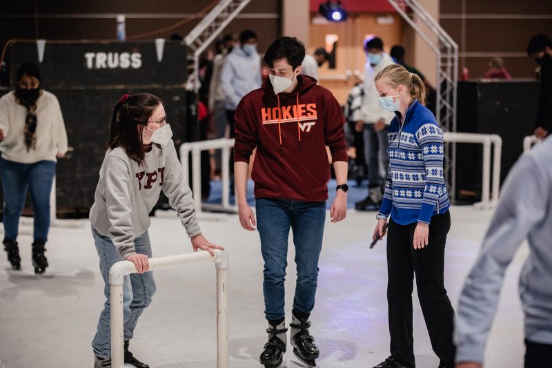 Students skate during Gobbler Nights in January 2022. Photo by Mary Desmond for Virginia Tech