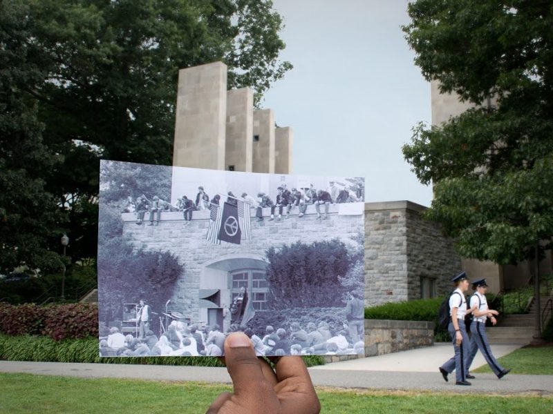 War Memorial Chapel and The Pylons -- historic and current photos