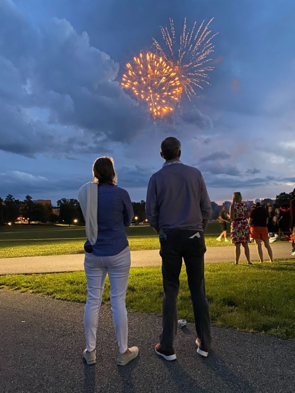 Karen and Charlie Phlegar watch fireworks
