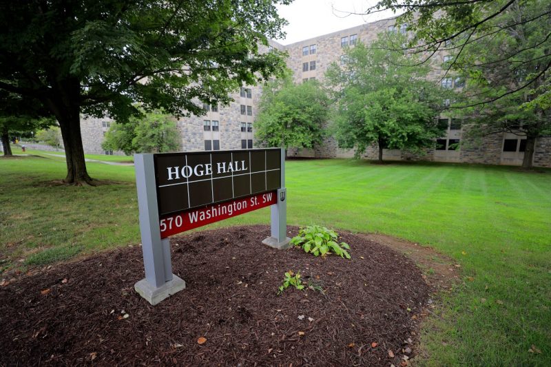 New sign for Hoge Hall was installed. Photos by Ray Meese for Virginia Tech