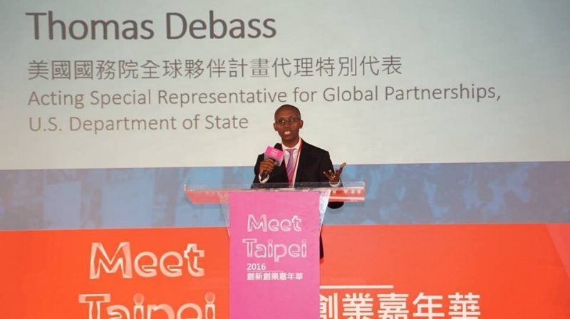 Debass is seen here delivering remarks at Meet Taipei, Taiwan’s flagship event during Global Entrepreneurship Week. Photo courtesy of American Institute of Taiwan.