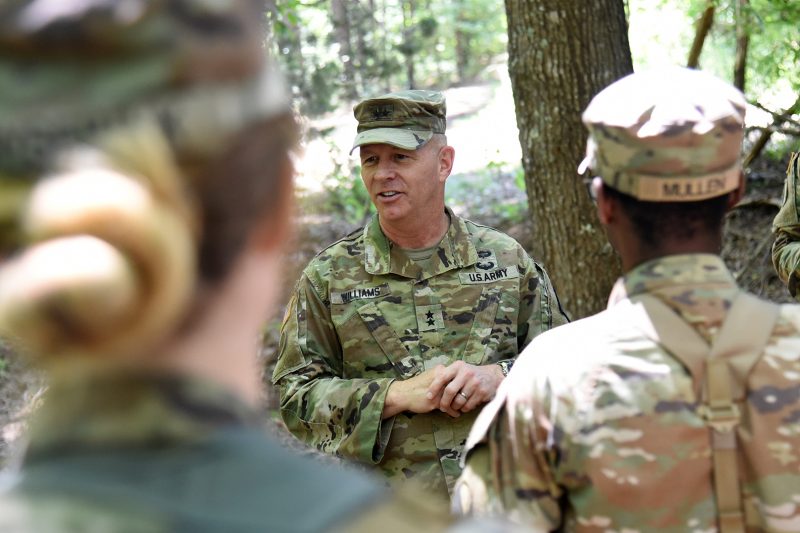 Maj. Gen. Timothy Williams talks to soldiers in the Virginia Army National Guard.