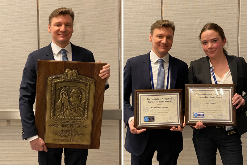  Joerger received both the Thurlow Award (left) and the Burka Award (right) alongside his doctoral student Elisa Gallon. 