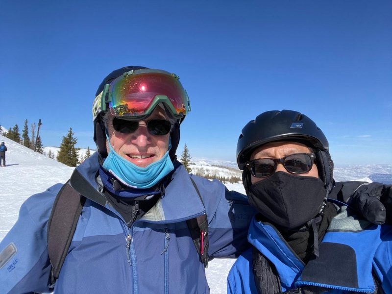 Nelson Chu (right) and Professor Richard Hirsh (left) on one of their annual ski trips.