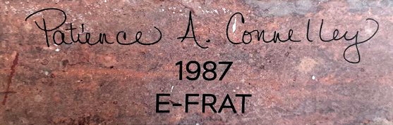A brick plaque reads: "Patience A. Connelly, 1987, E-Frat."